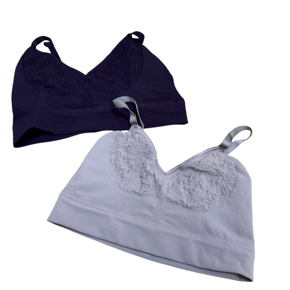 Set of 2 Lace Wireless Bra - Dark Purple and Champagne color